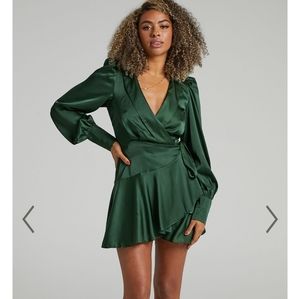 Showpo Green Satin Mini Dress
